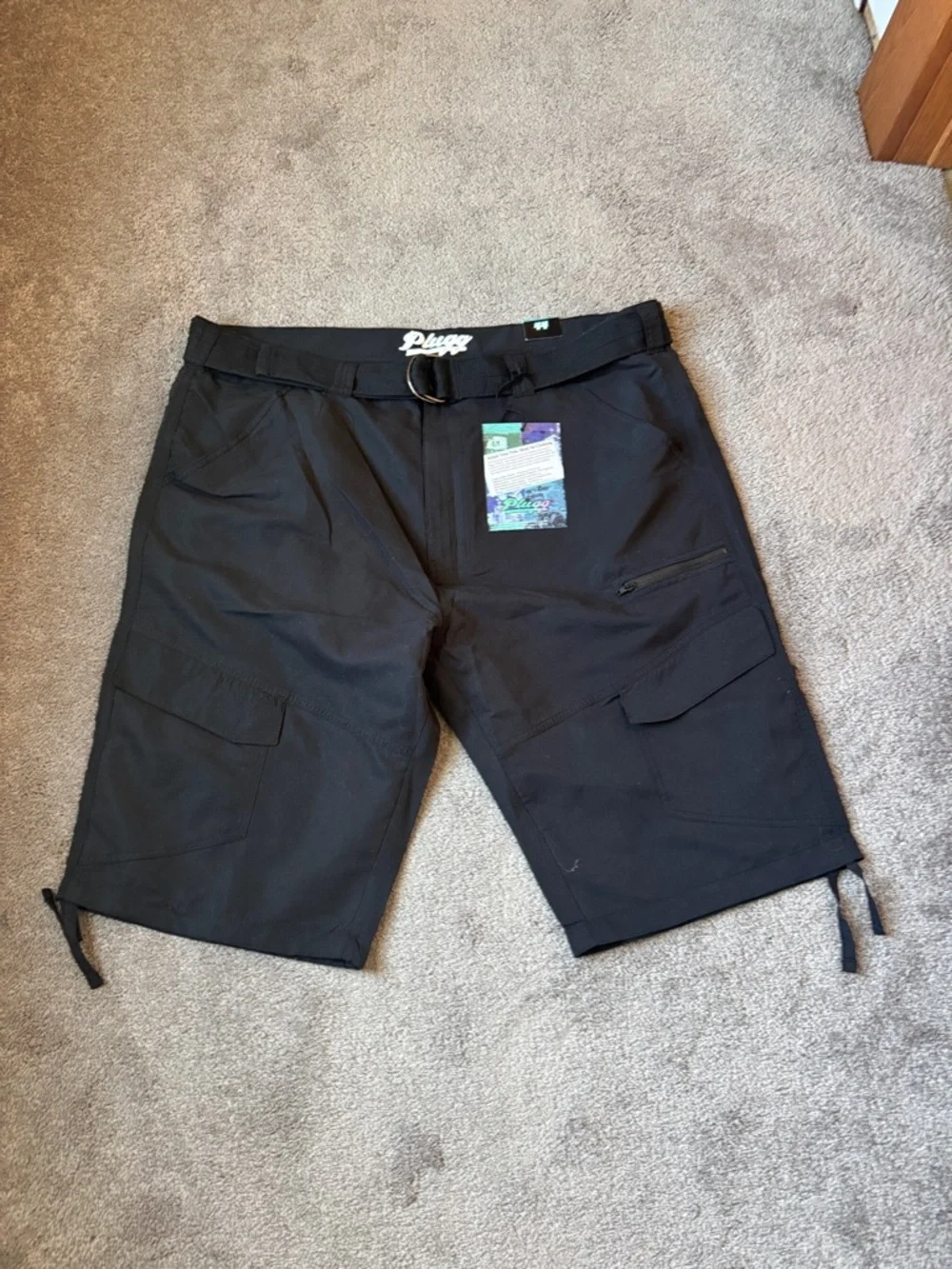 Plugg Hybrid Cargo Board Shorts Black Utility Pocket Surf Style SIZE 44